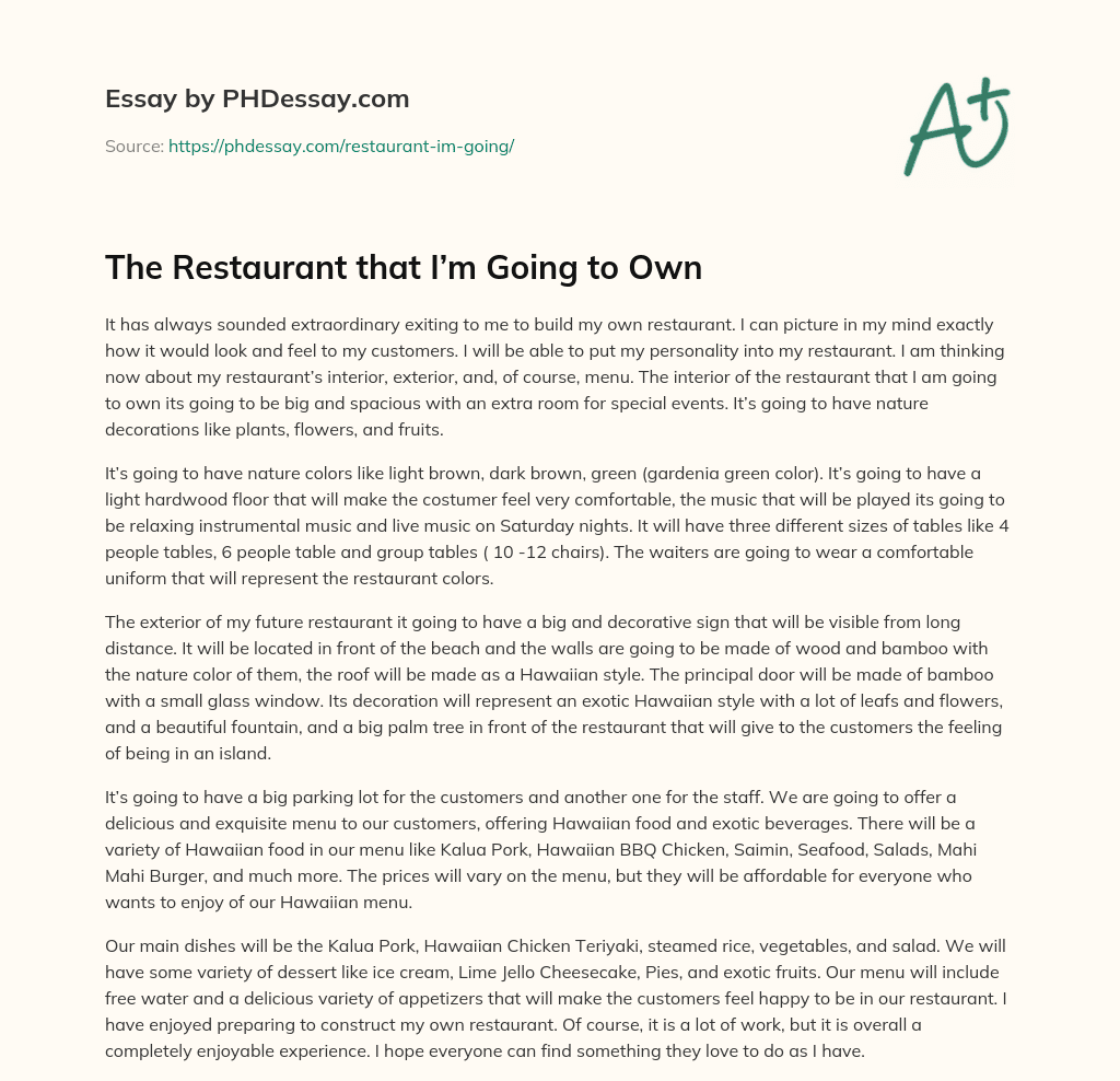 The Restaurant that I’m Going to Own essay