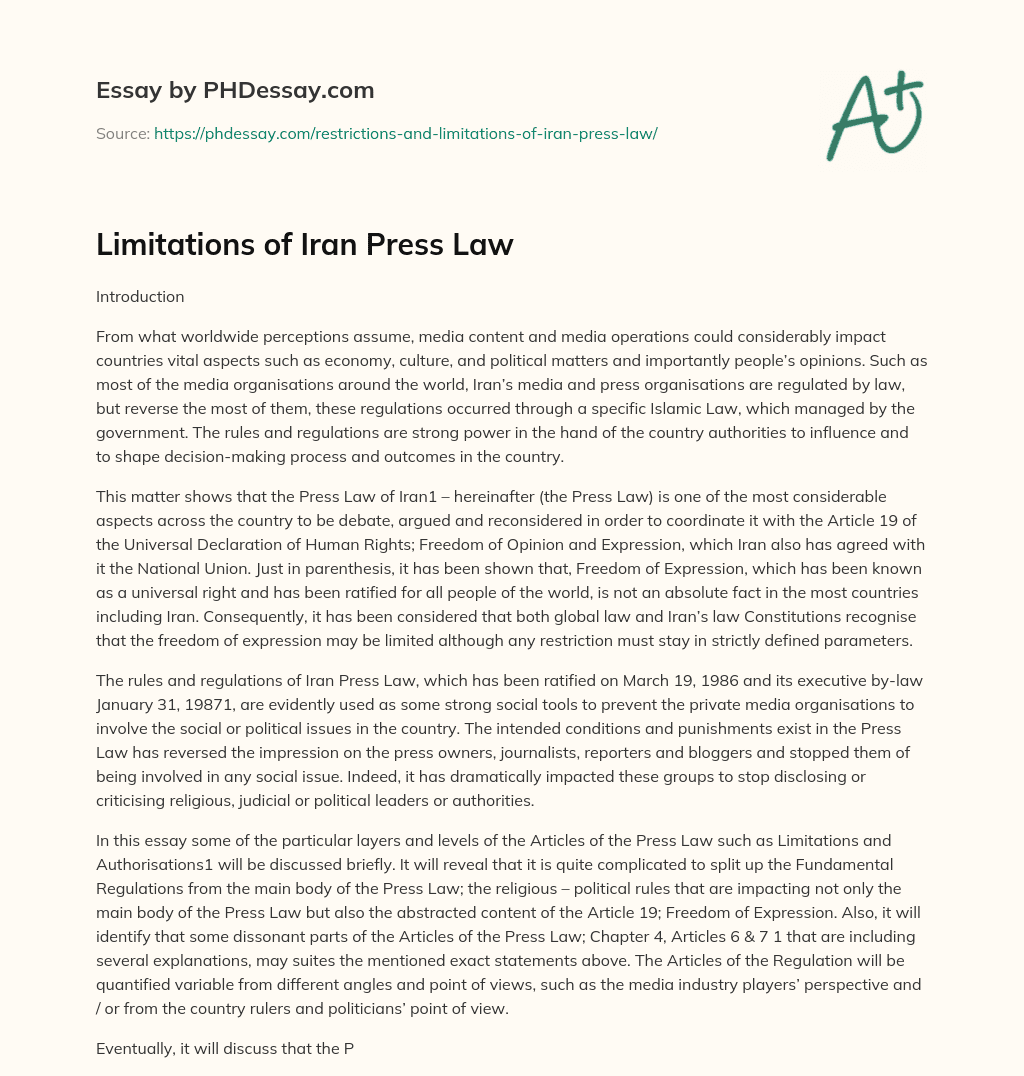 Limitations of Iran Press Law essay