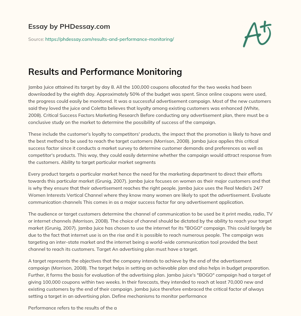 Results and Performance Monitoring essay