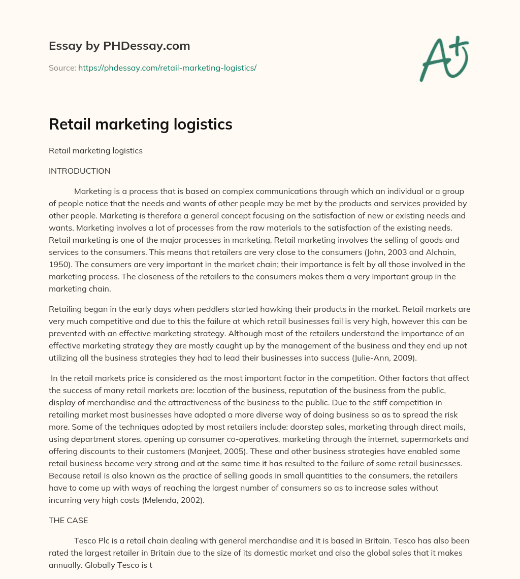 Retail marketing logistics essay