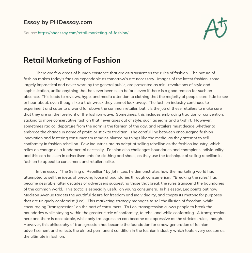 Retail Marketing of Fashion essay