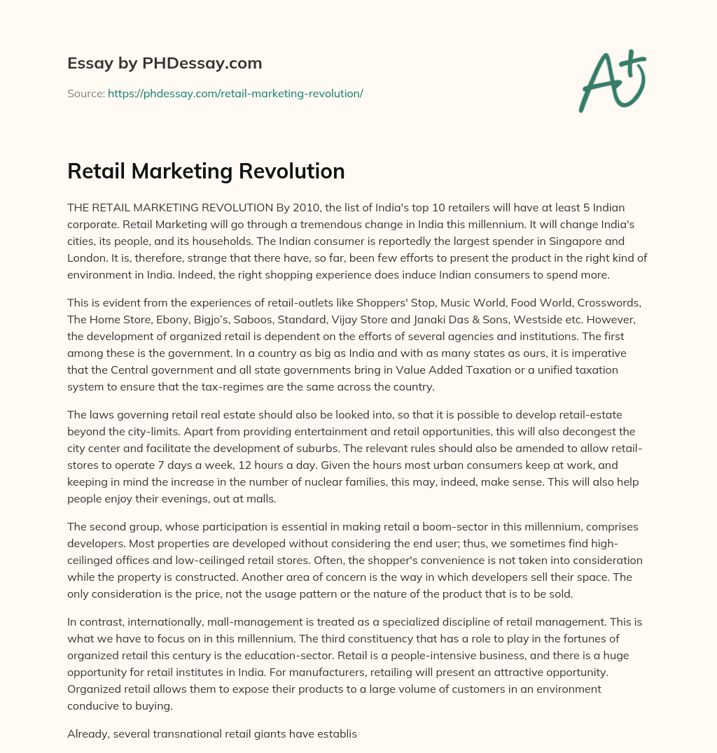 Retail Marketing Revolution essay