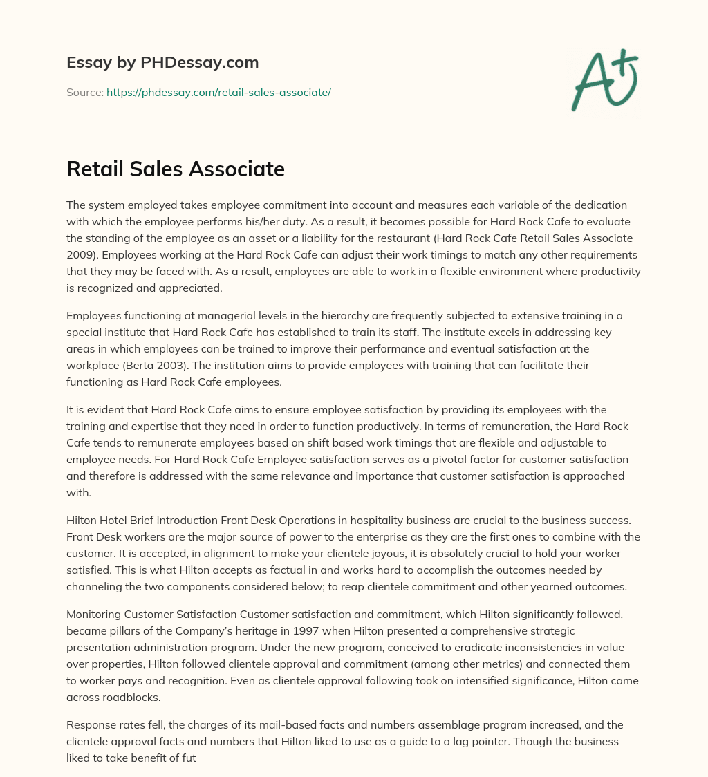 Retail Sales Associate essay
