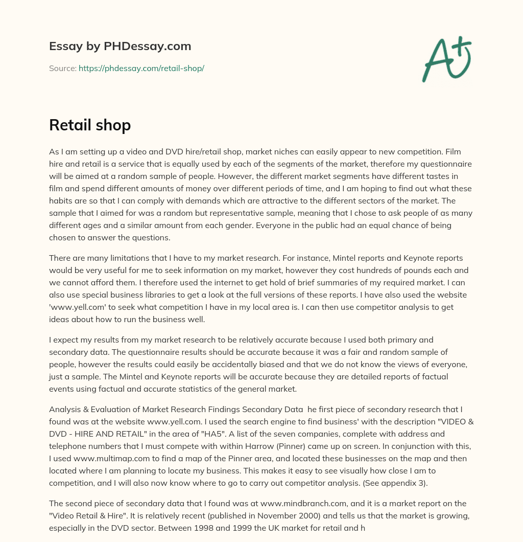 Market Research for a Video and DVD Hire/Retail Shop essay