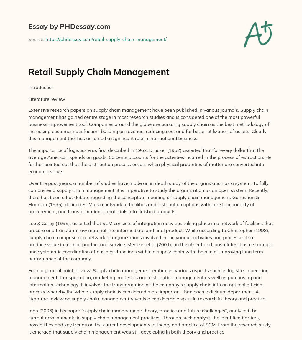 Retail Supply Chain Management essay
