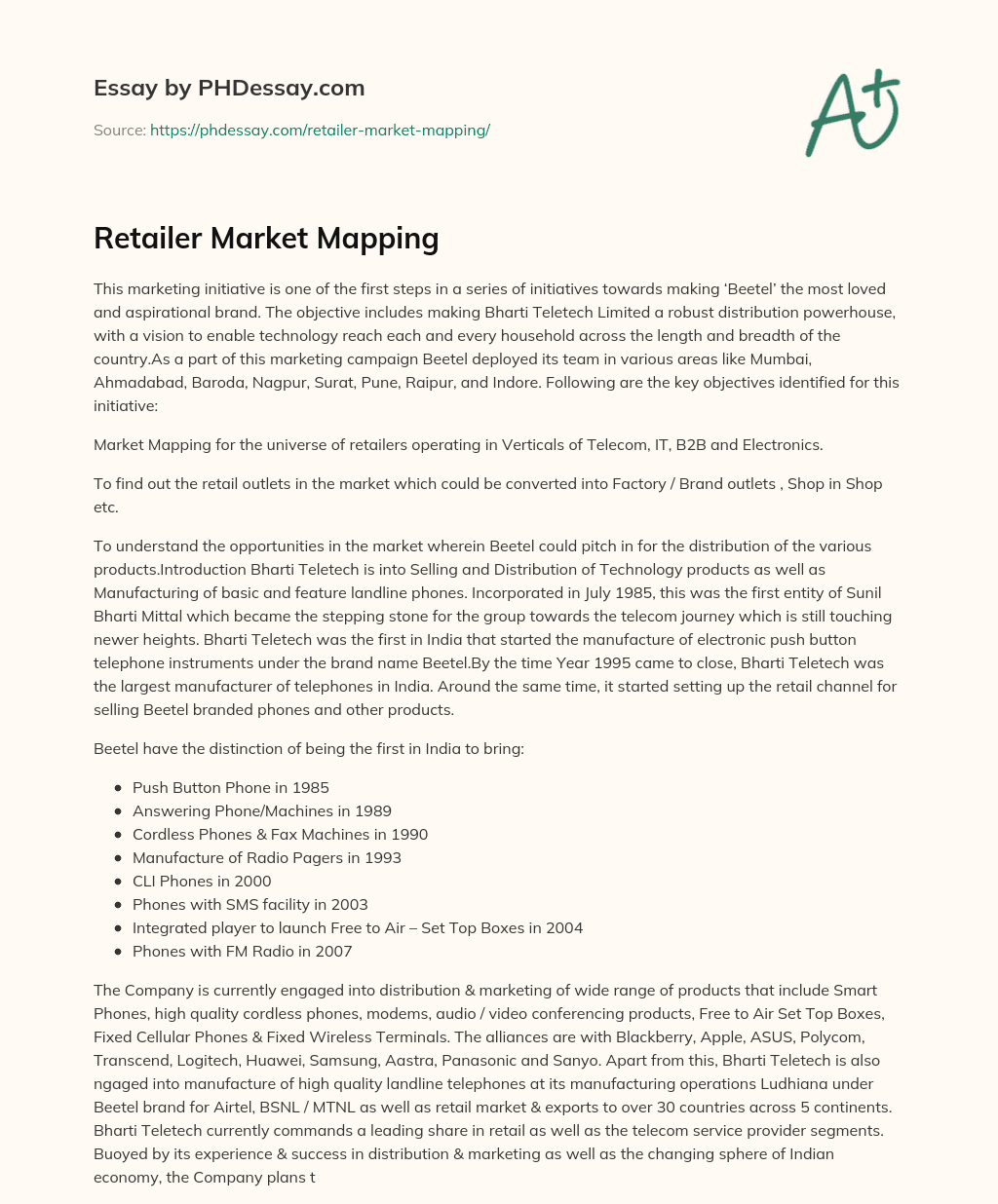 Retailer Market Mapping essay