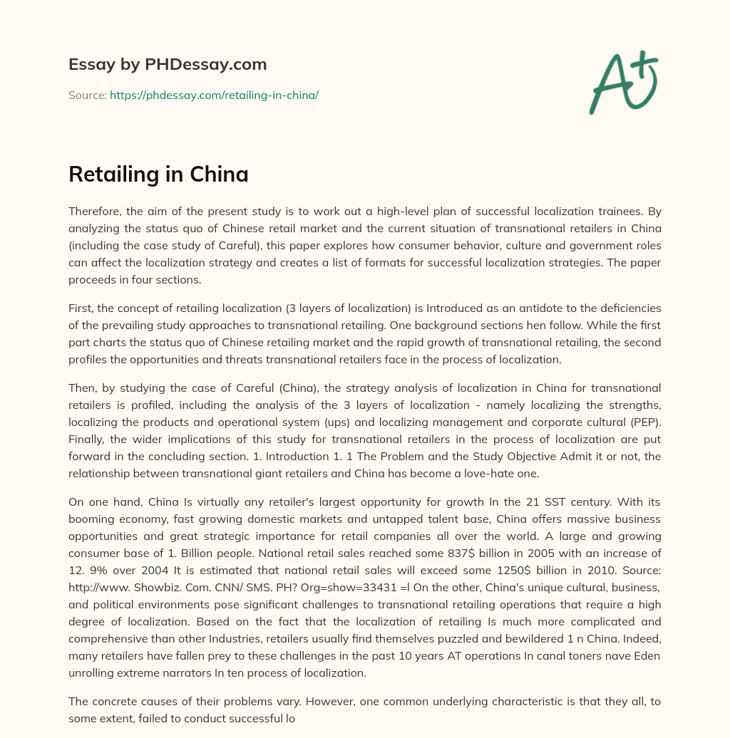 Retailing in China essay