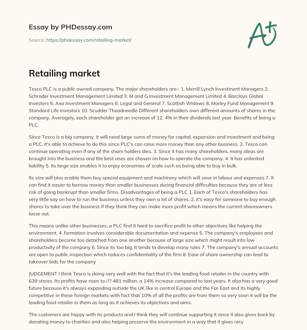 Retailing market essay