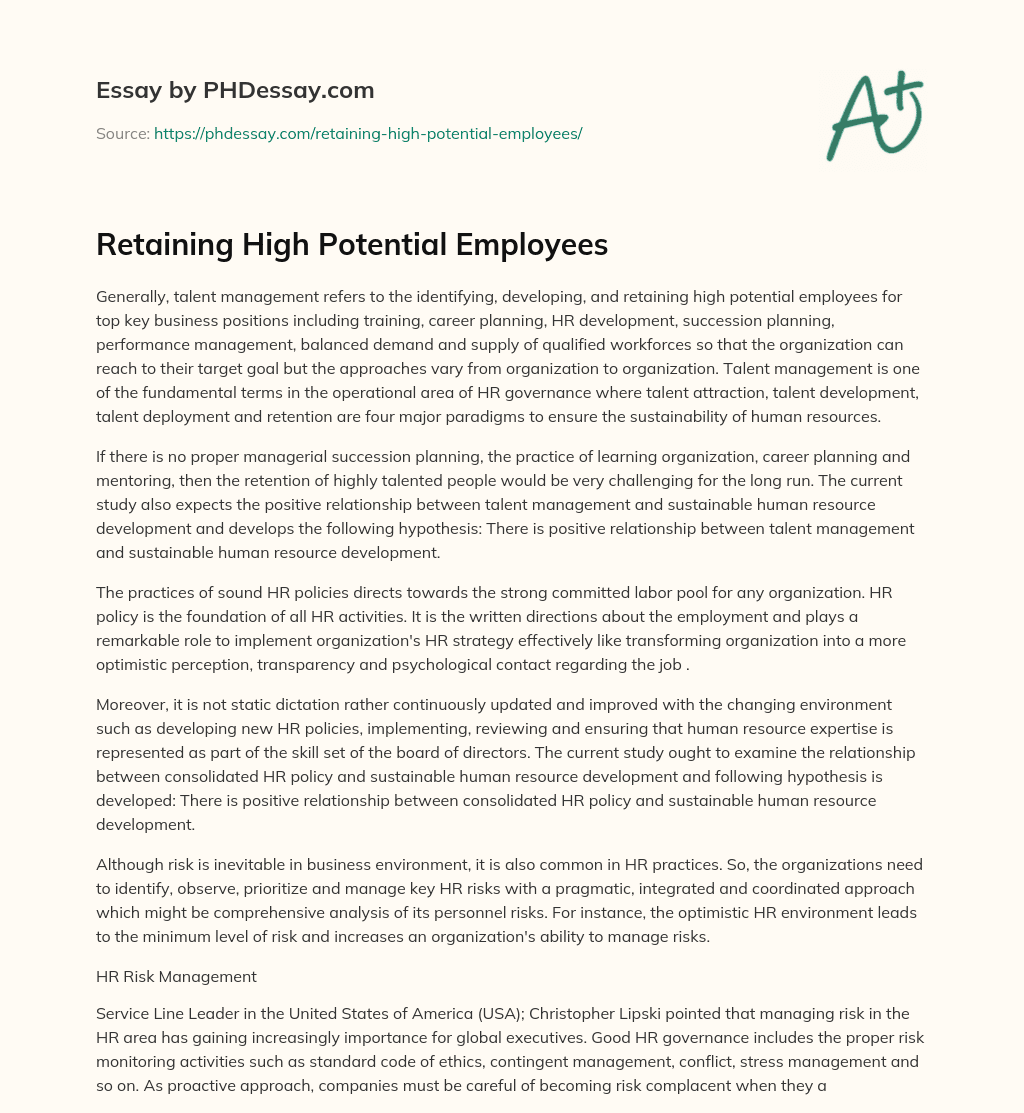 Retaining High Potential Employees essay