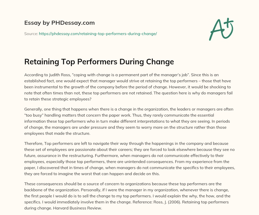 Retaining Top Performers During Change essay