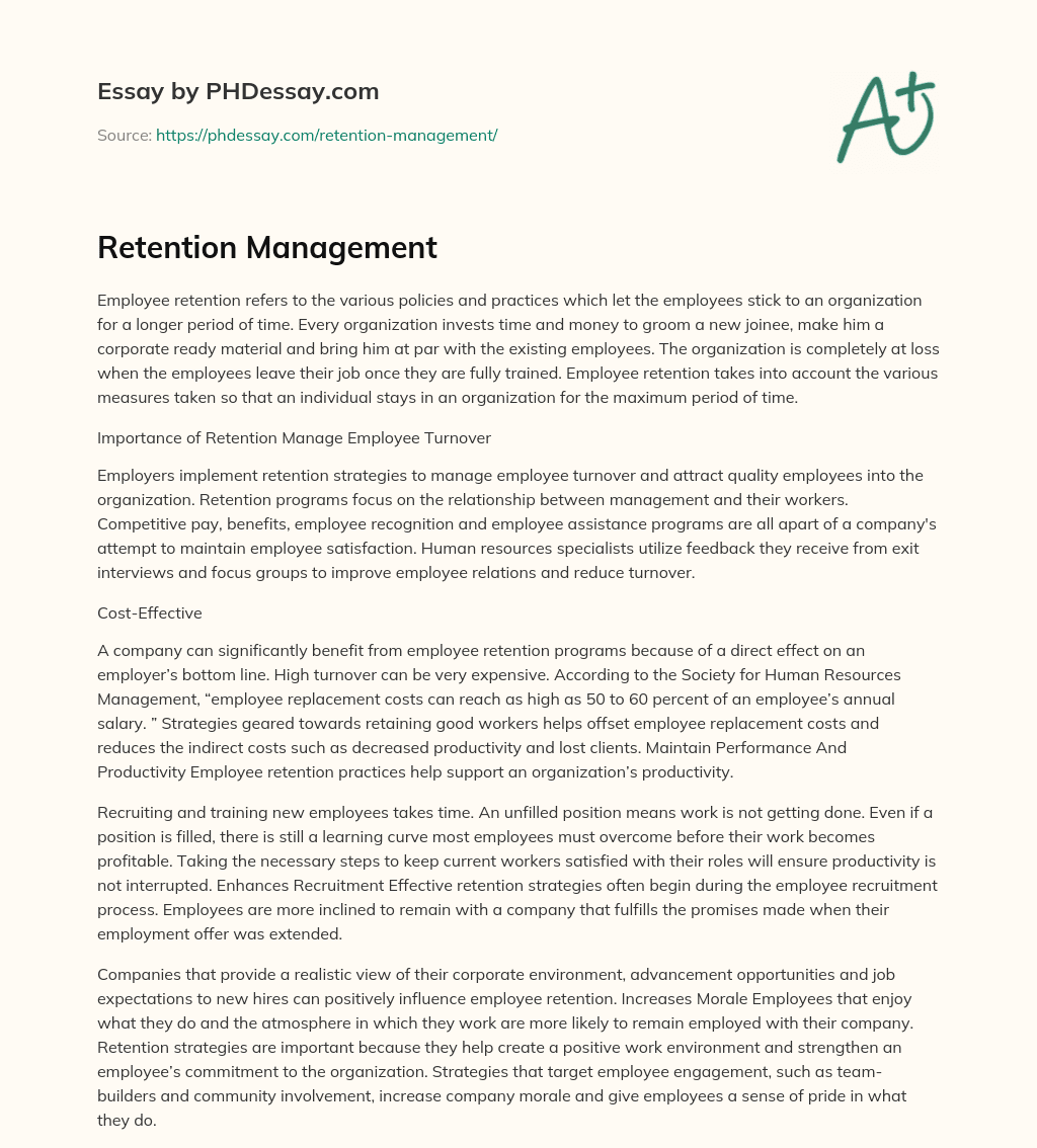 Retention Management essay