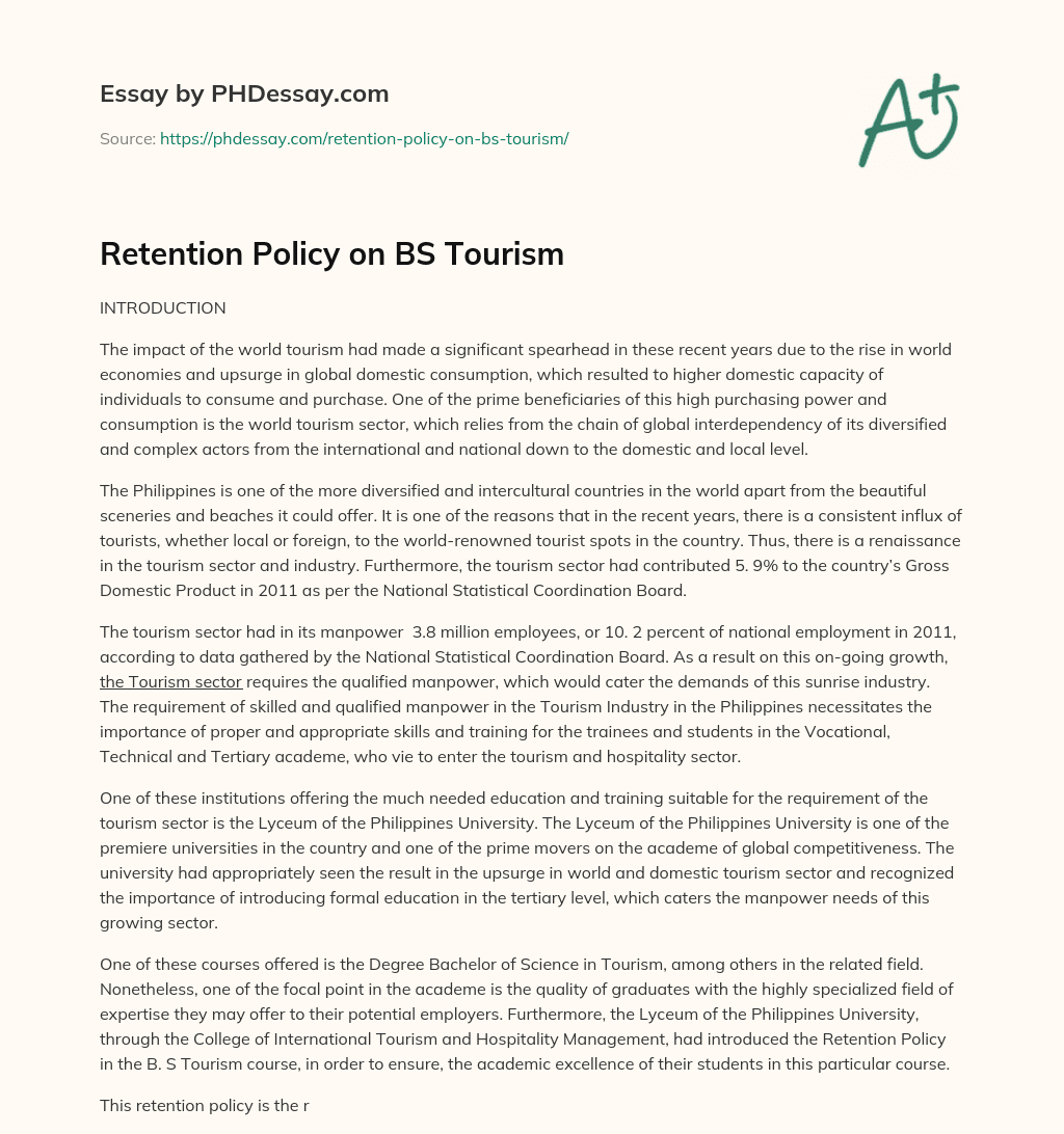 Retention Policy on BS Tourism essay