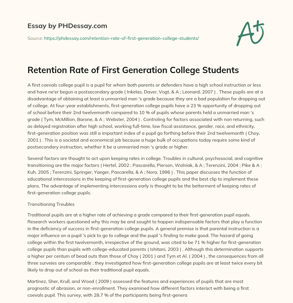 Retention Rate of First Generation College Students essay