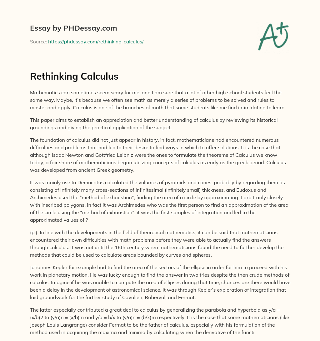 Rethinking Calculus essay