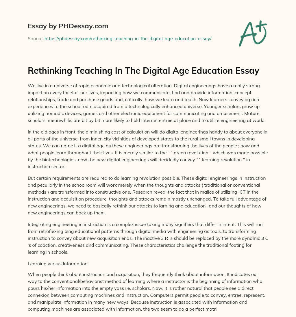 Rethinking Teaching In The Digital Age Education Essay essay