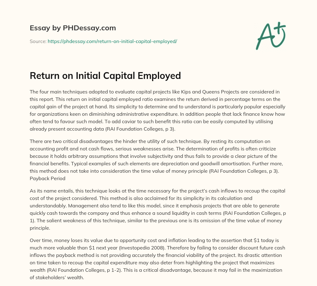 Return on Initial Capital Employed essay