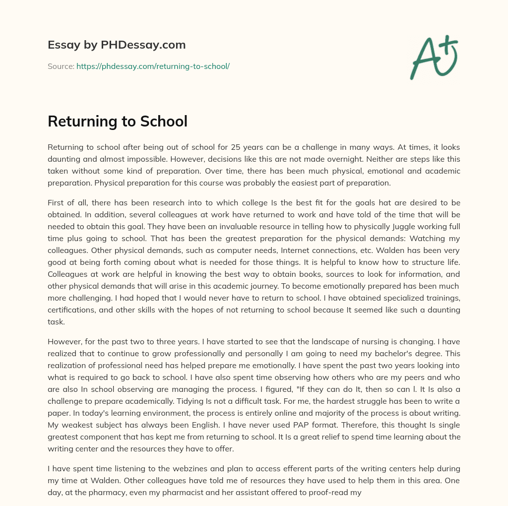 Returning to School essay