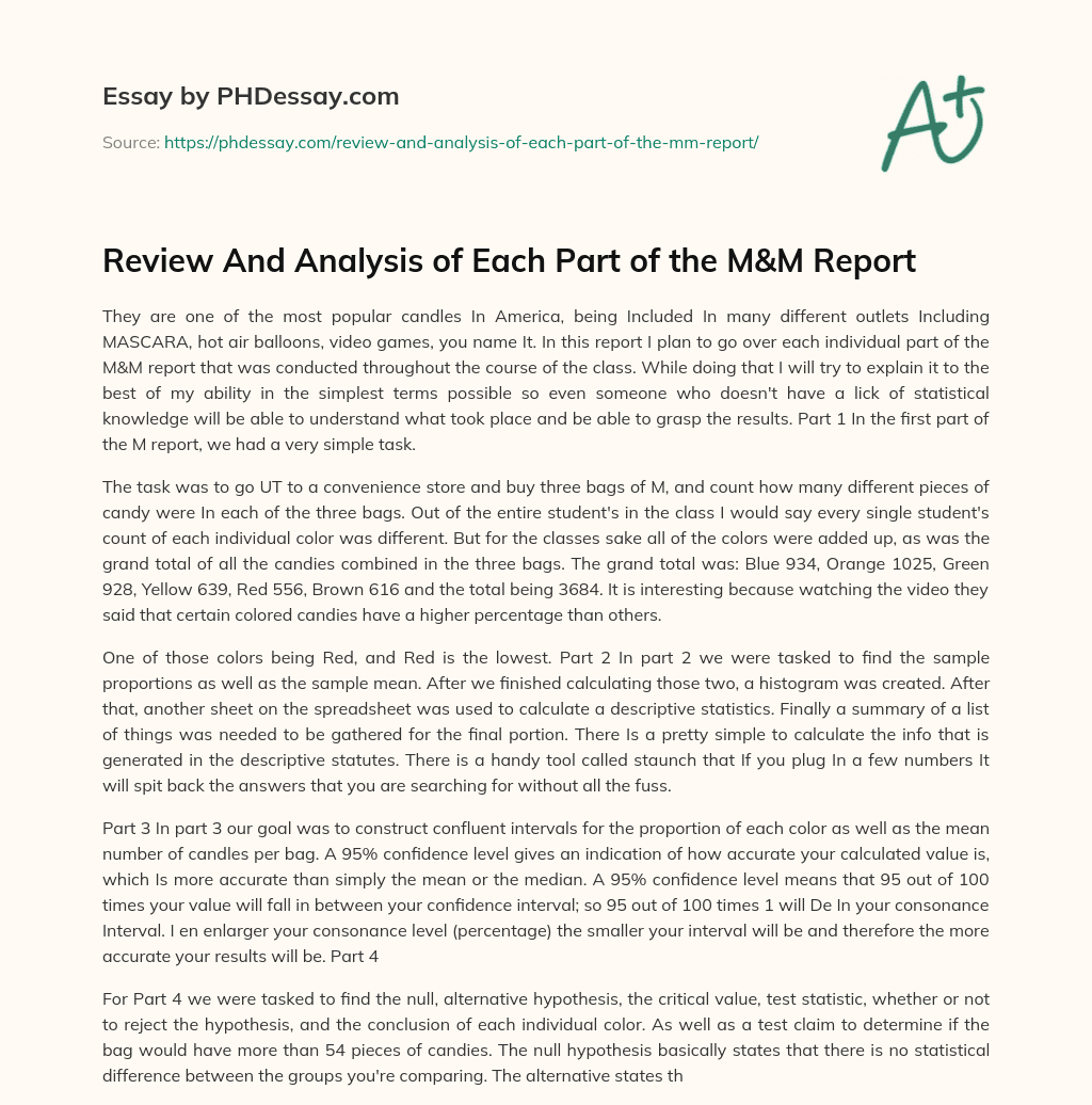Review And Analysis of Each Part of the M&M Report essay
