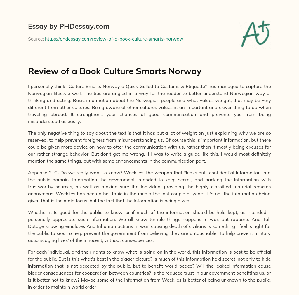 Review of a Book Culture Smarts Norway essay