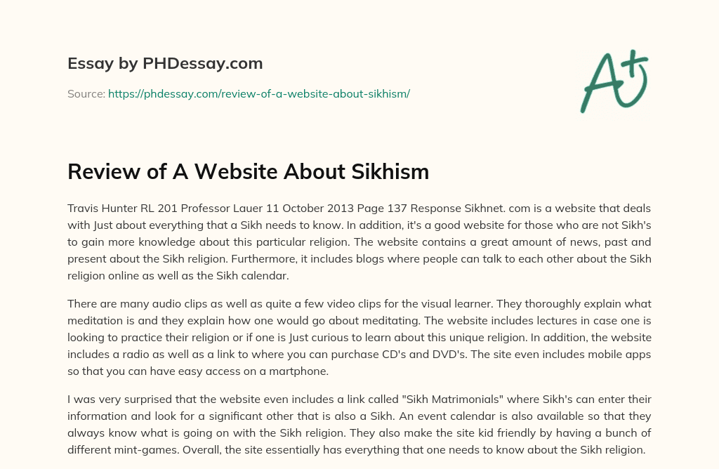 Review of A Website About Sikhism essay