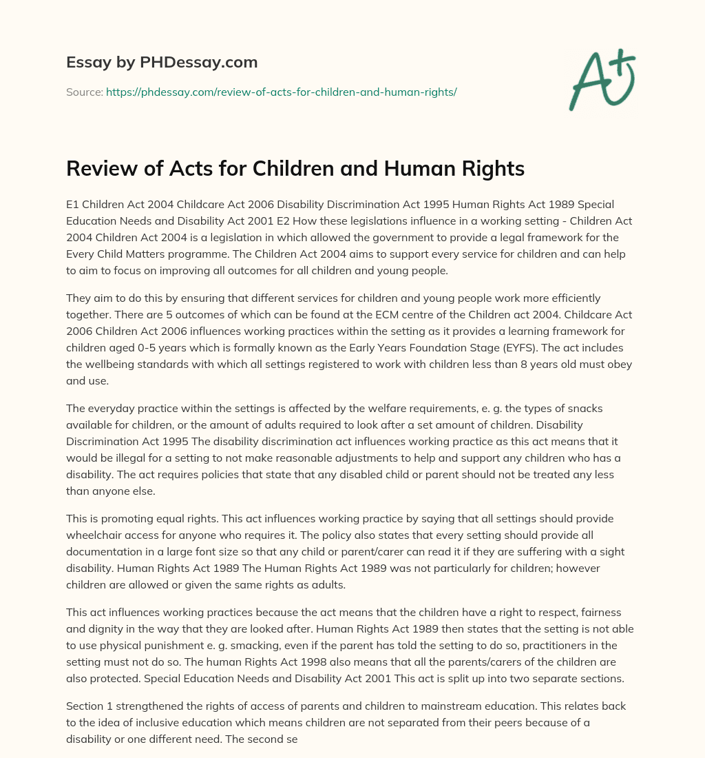 Review of Acts for Children and Human Rights essay