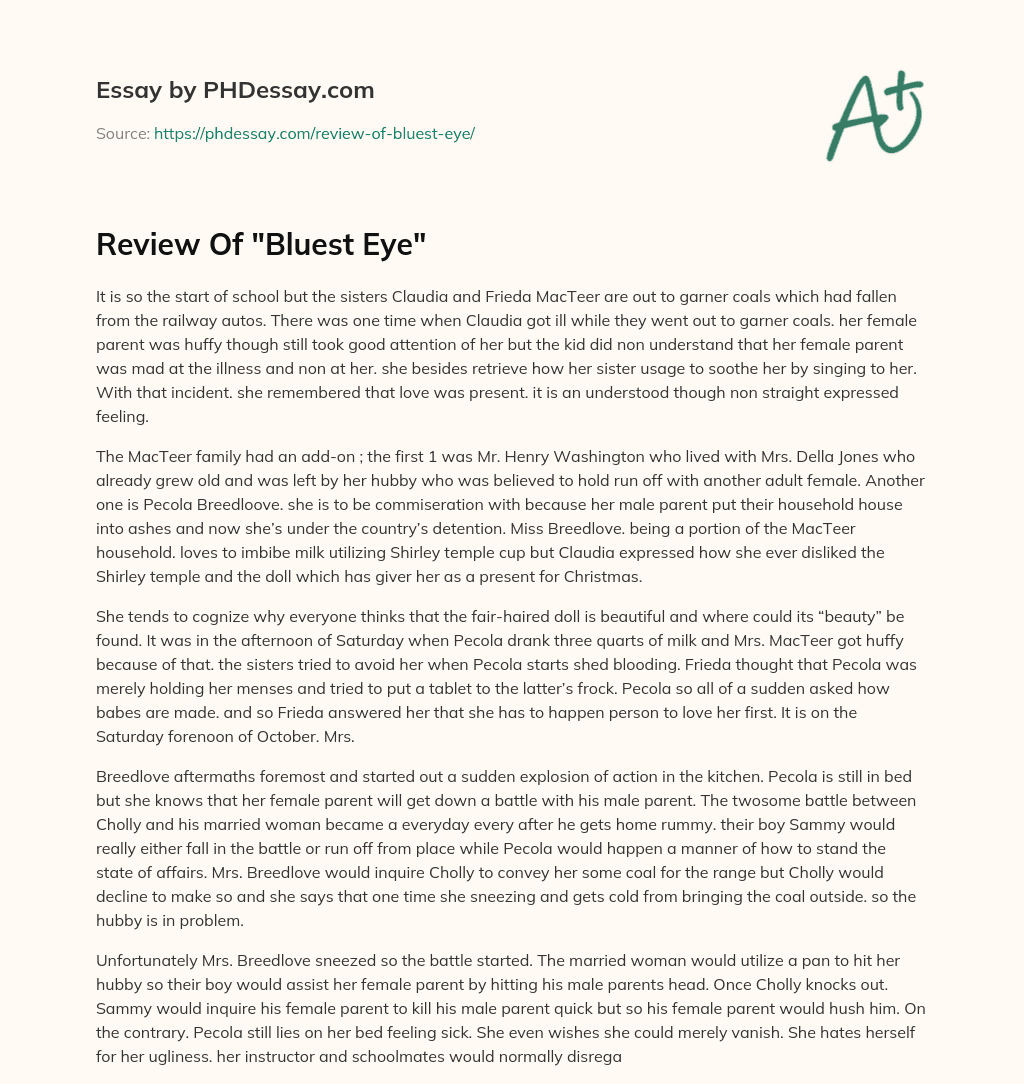 Review Of “Bluest Eye” essay