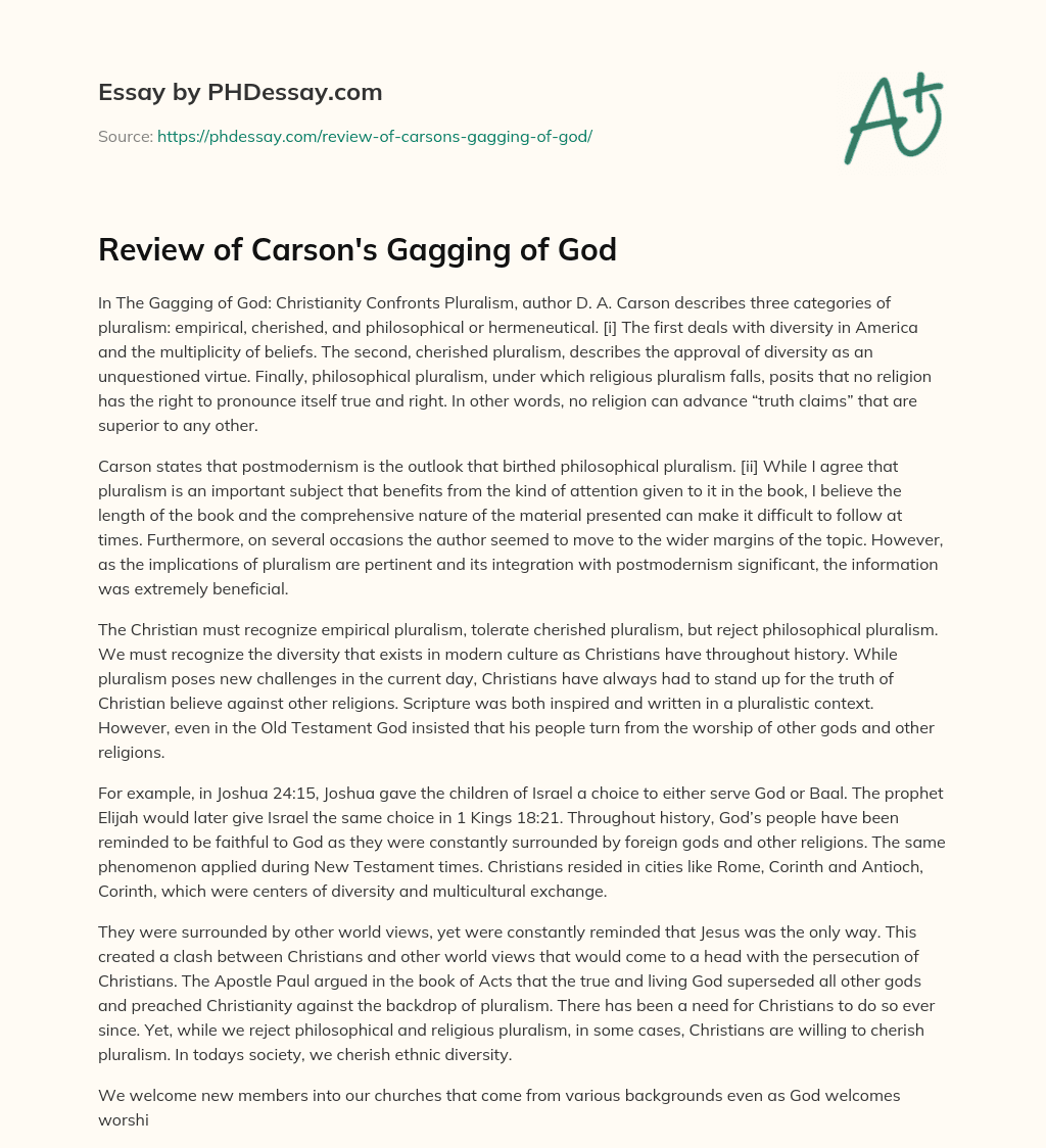 Review of Carson’s Gagging of God essay