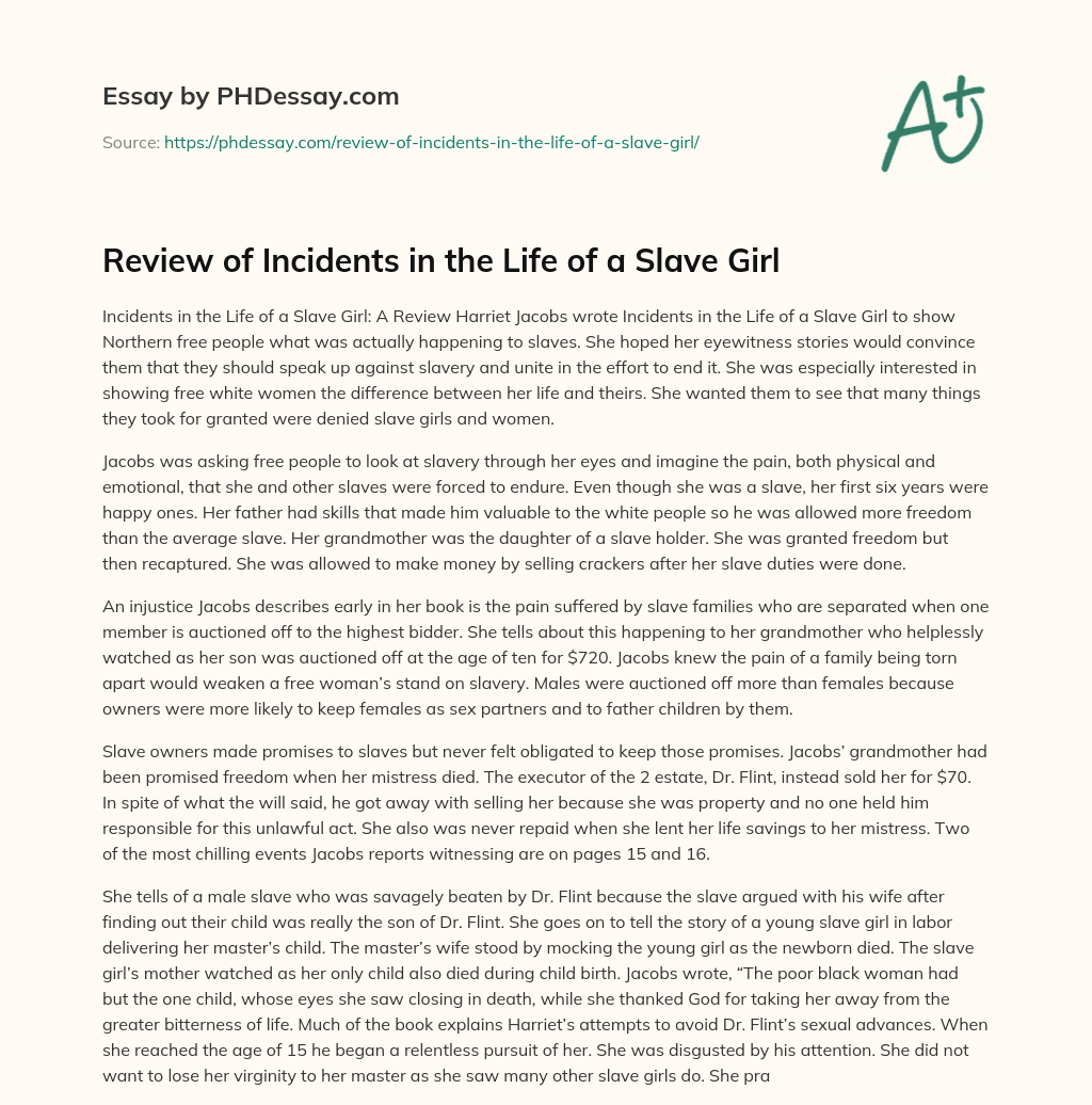 Review of Incidents in the Life of a Slave Girl essay