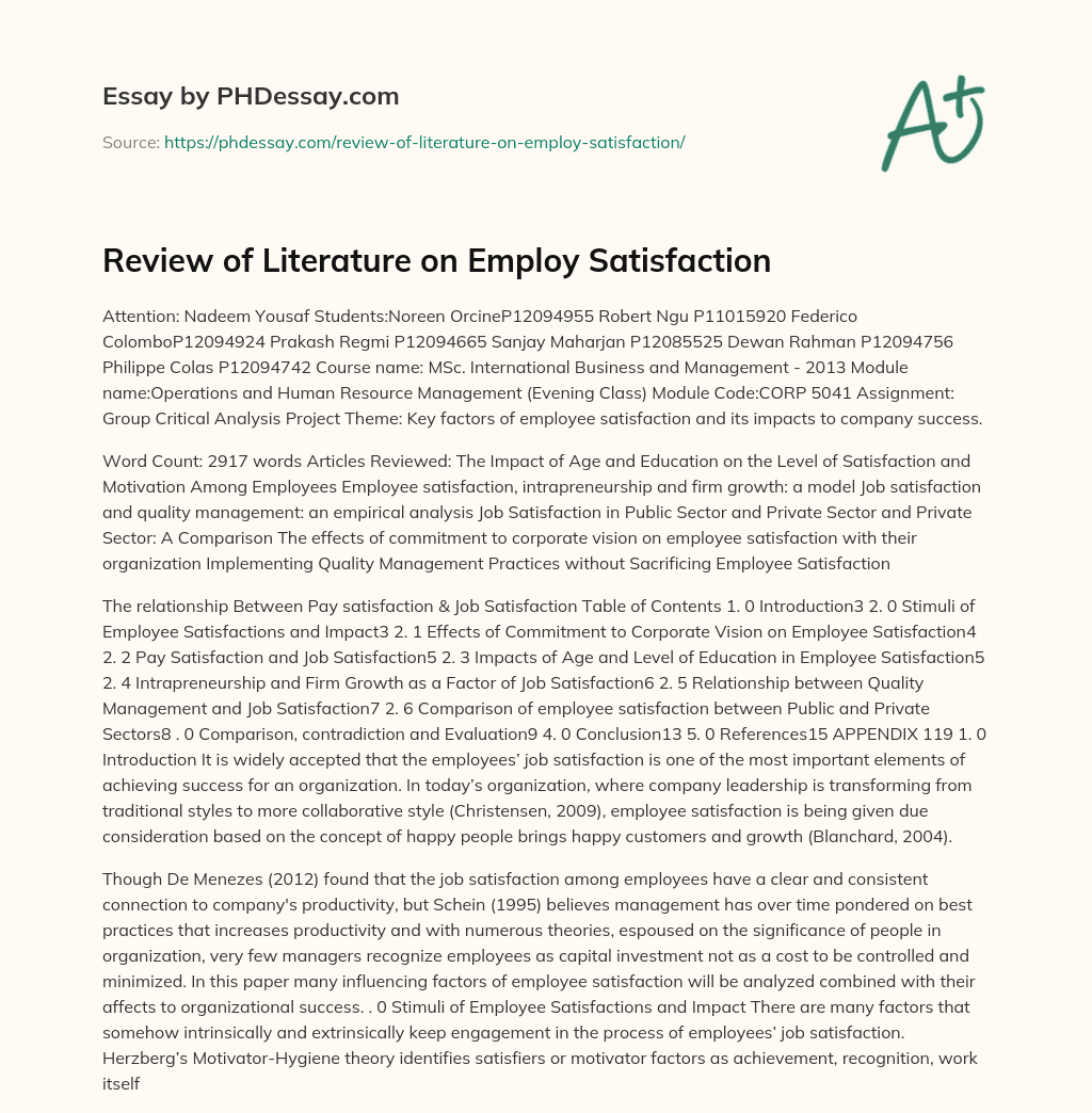 literature review on job satisfaction pdf