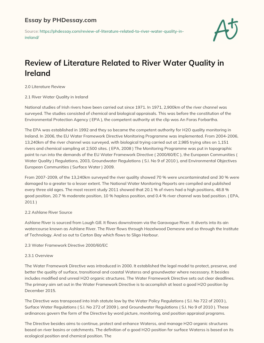 literature review on river water quality