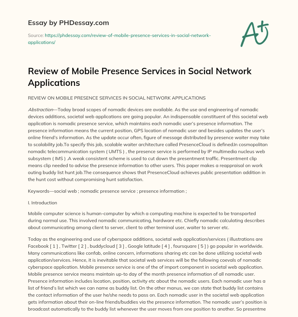 Review of Mobile Presence Services in Social Network Applications essay
