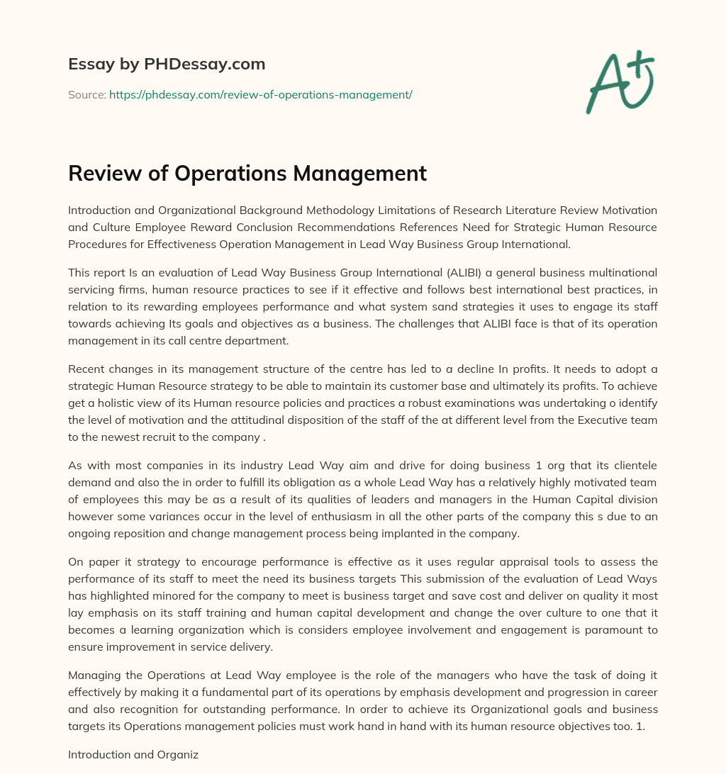 essay about operations management