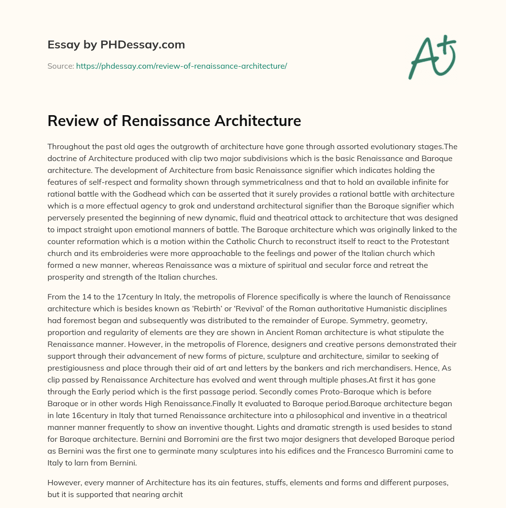 Review of Renaissance Architecture essay