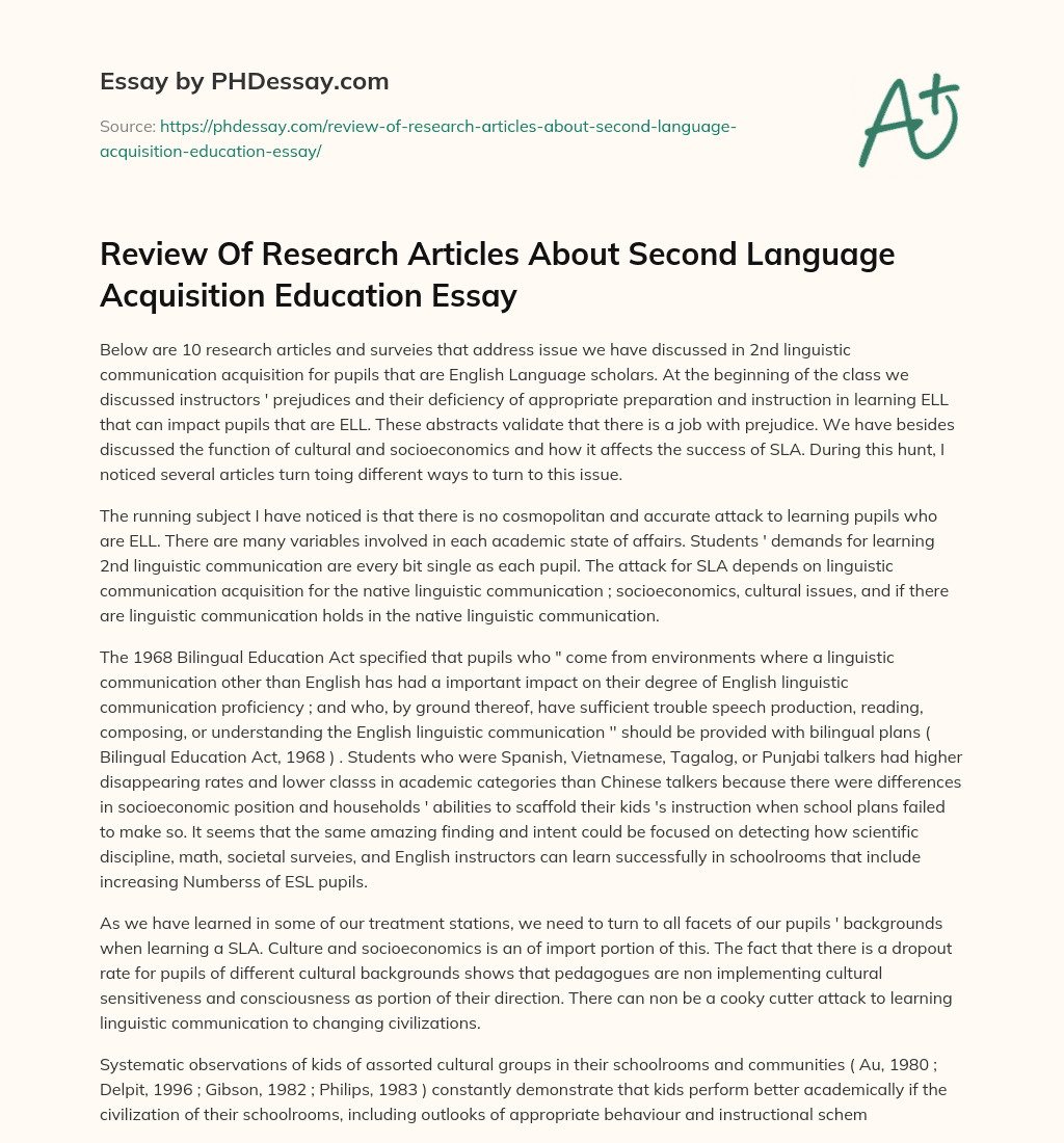 Review Of Research Articles About Second Language Acquisition Education Essay essay