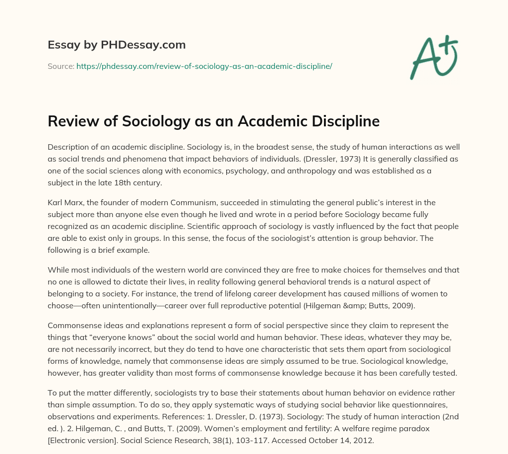essay on the development of sociology as a discipline
