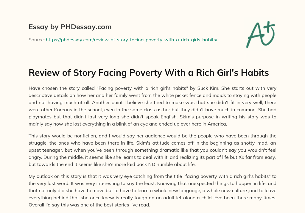 Review of Story Facing Poverty With a Rich Girl’s Habits essay