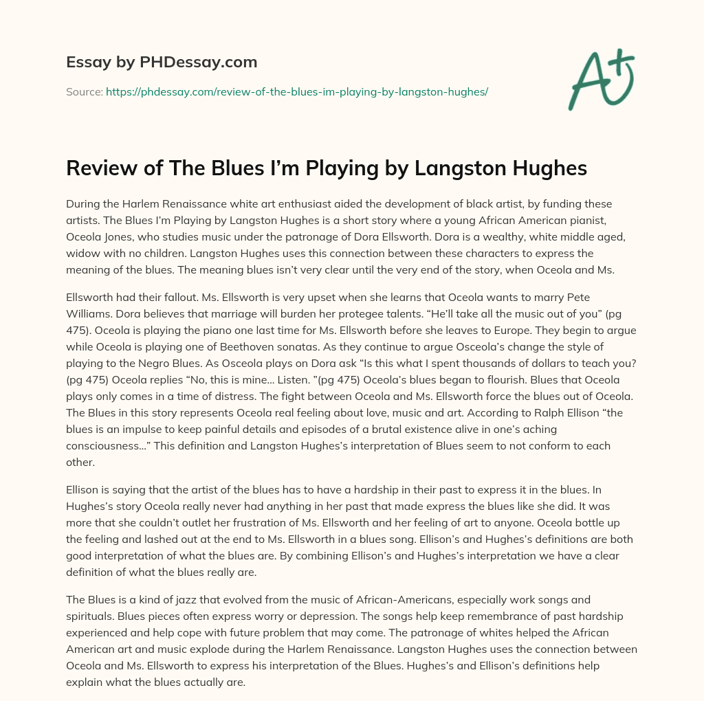 Review of The Blues I’m Playing by Langston Hughes essay