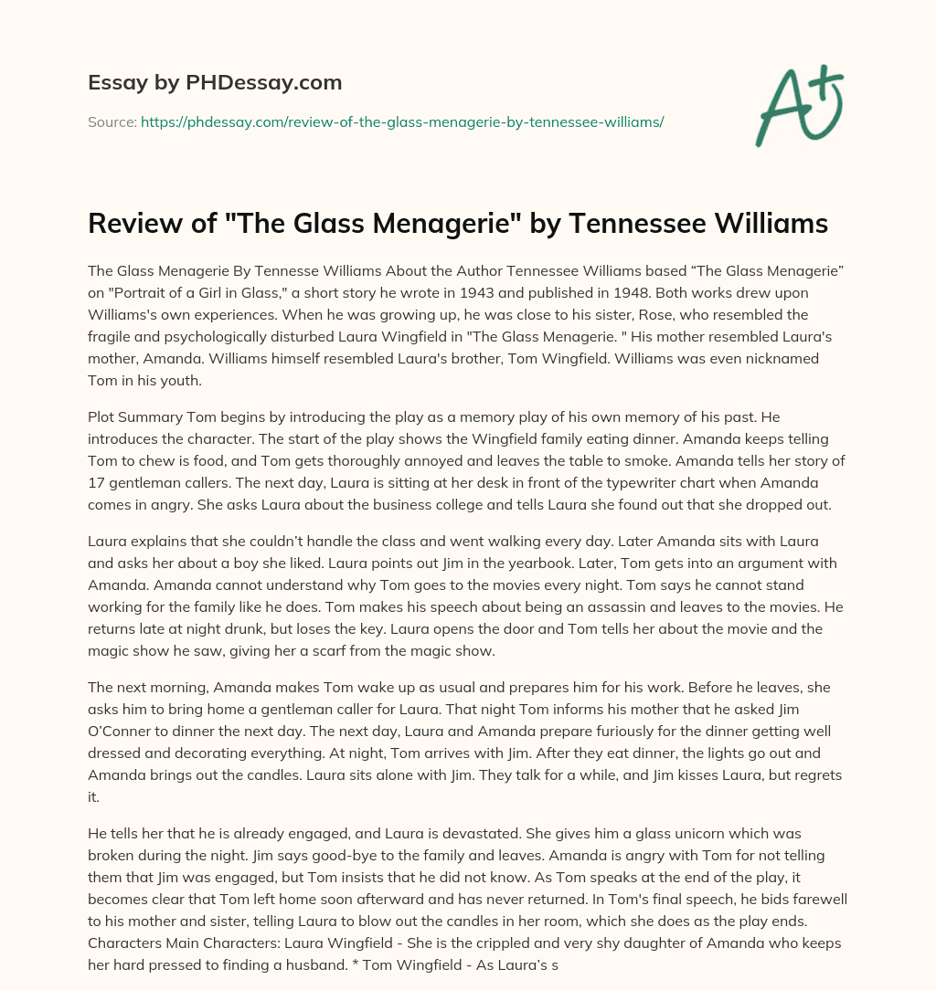 the glass menagerie critical essays pdf