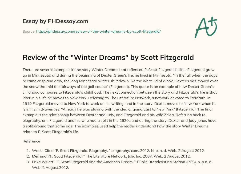 Review of the “Winter Dreams” by Scott Fitzgerald essay