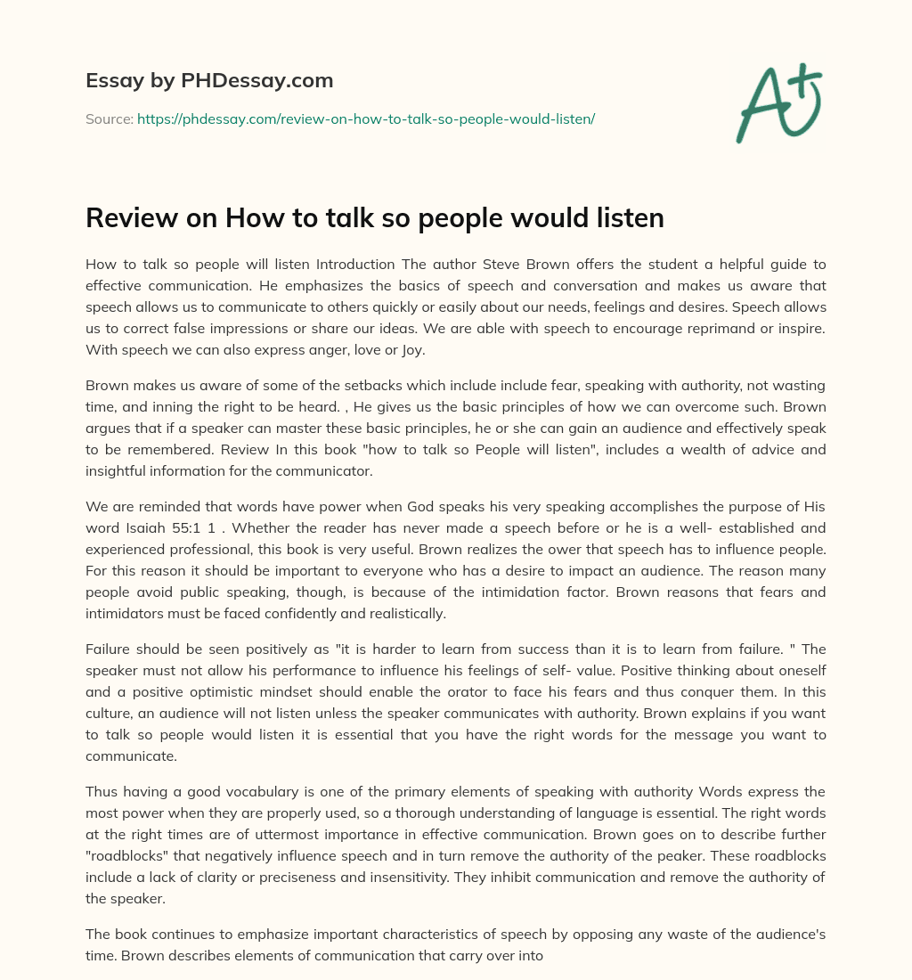 Review on How to talk so people would listen essay