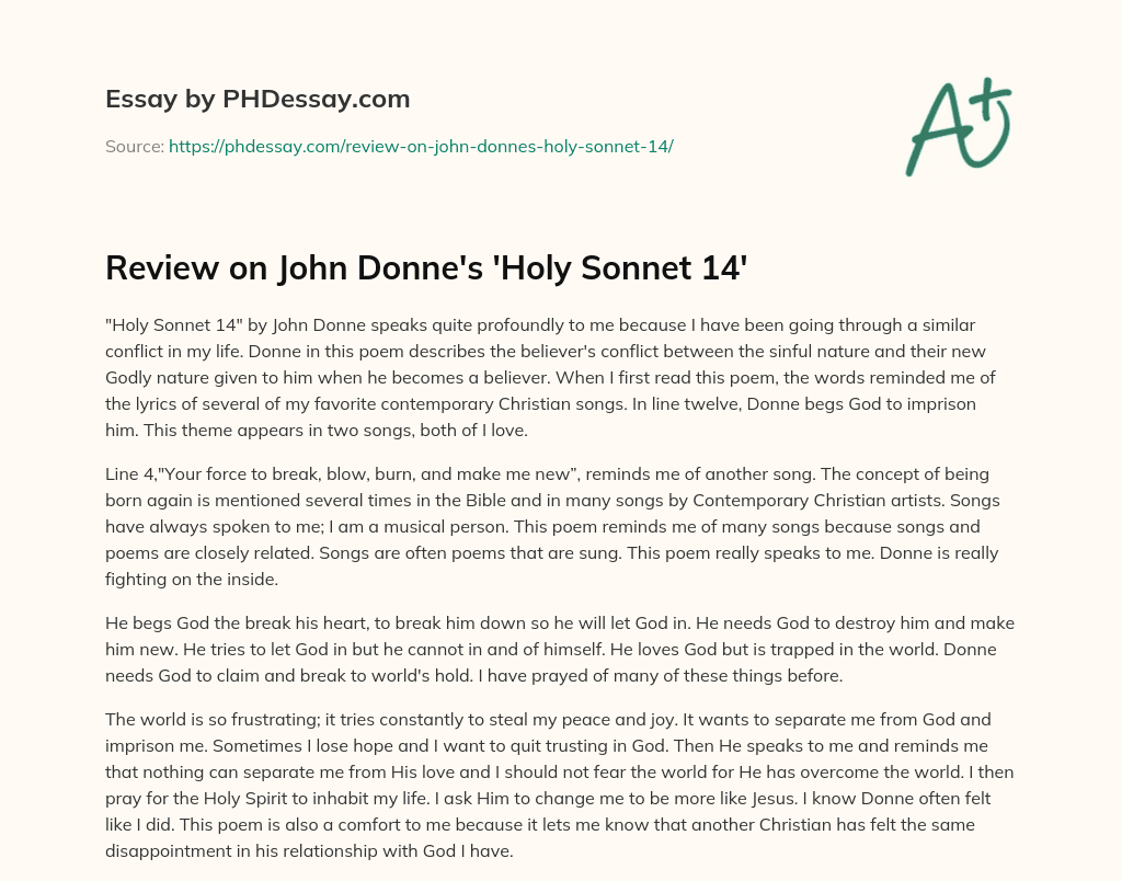Review on John Donne’s ‘Holy Sonnet 14’ essay