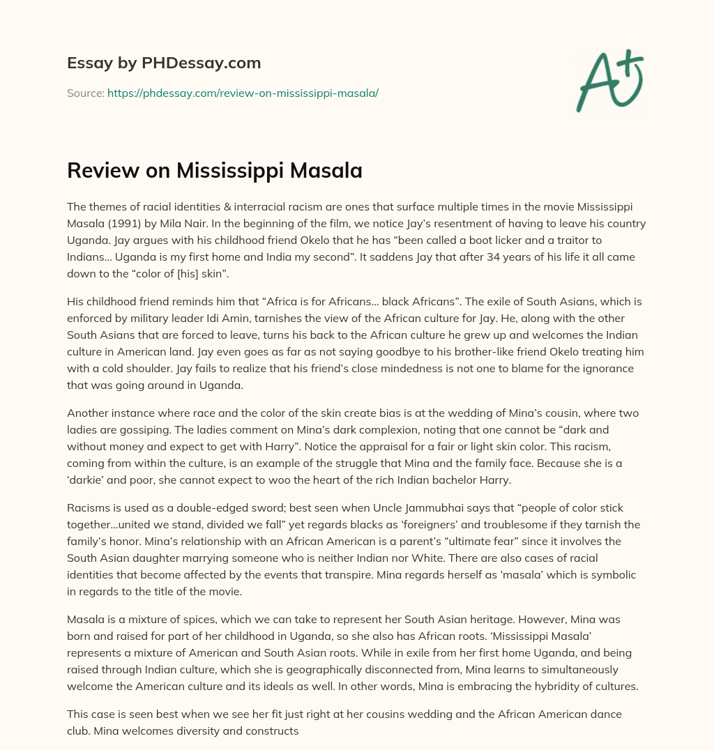 Review on Mississippi Masala essay