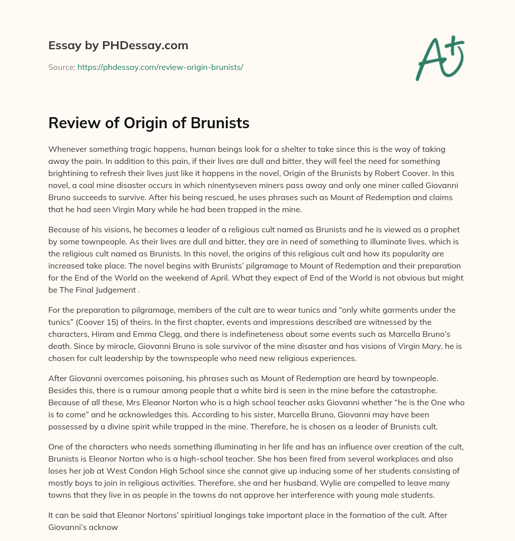 Review of Origin of Brunists essay