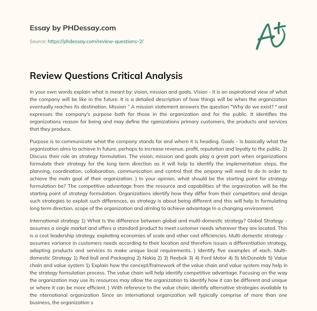 Review Questions Critical Analysis essay