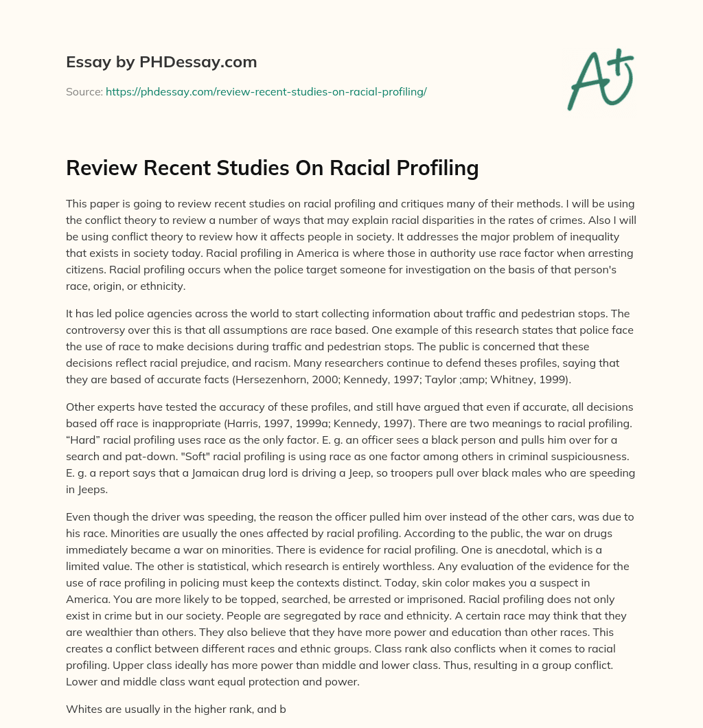 Review Recent Studies On Racial Profiling essay