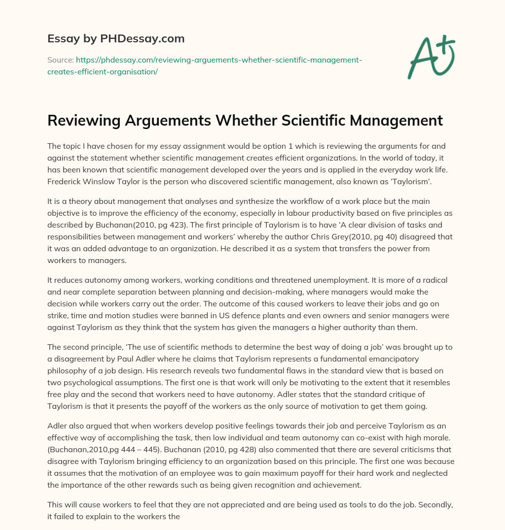 Reviewing Arguements Whether Scientific Management essay