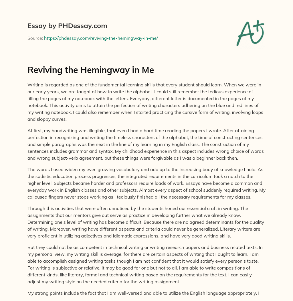 Reviving the Hemingway in Me essay