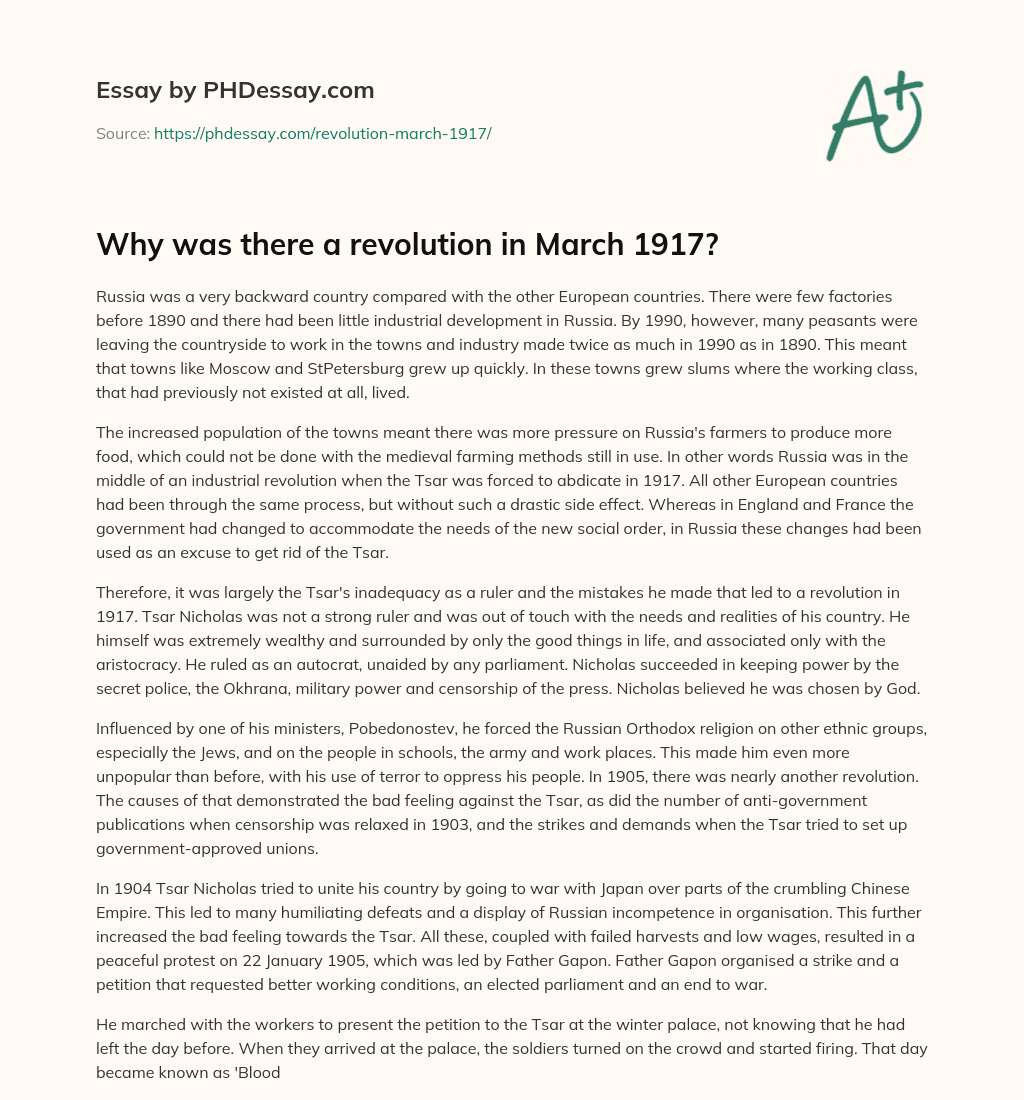 Why was there a revolution in March 1917? essay