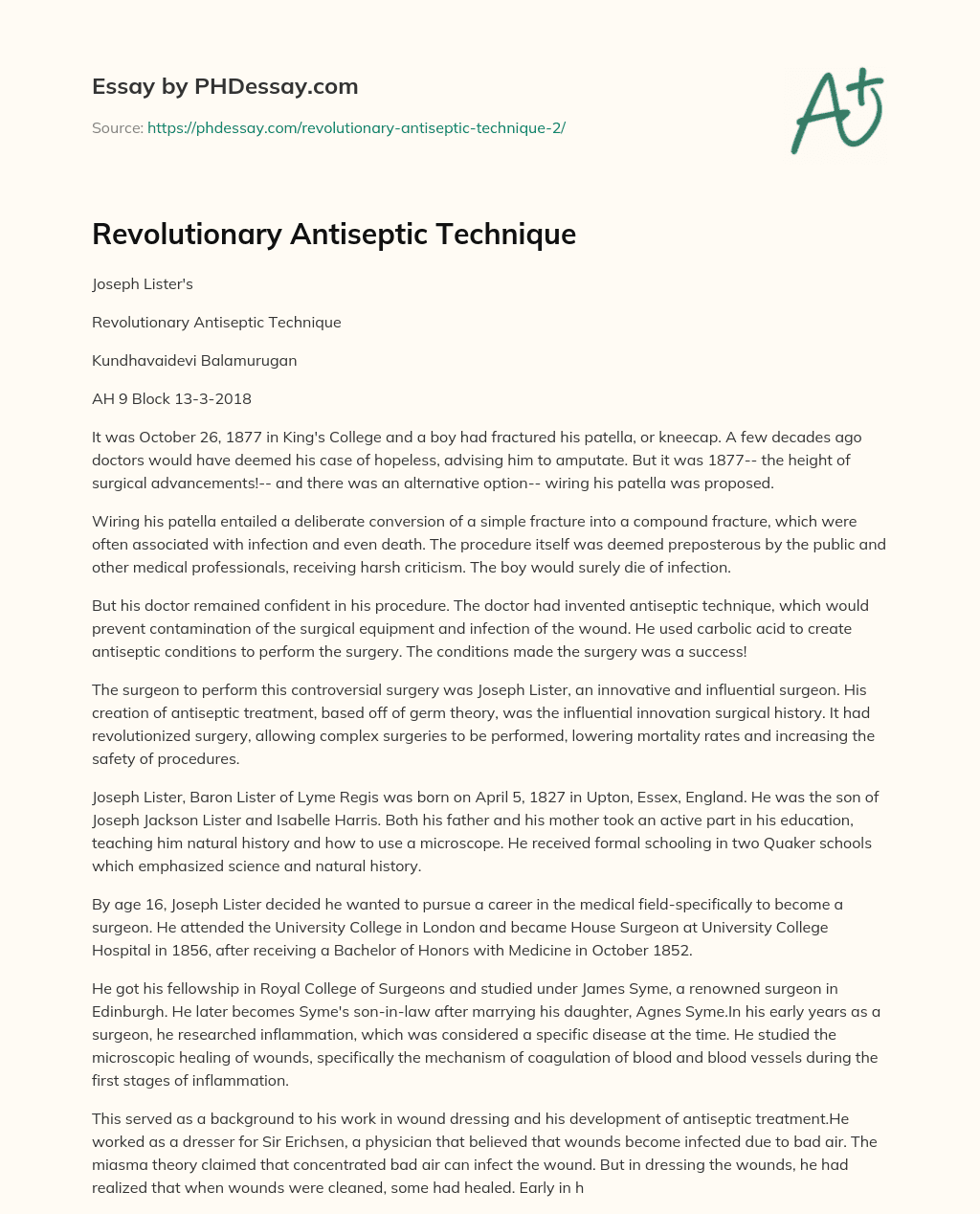 Revolutionary Antiseptic Technique