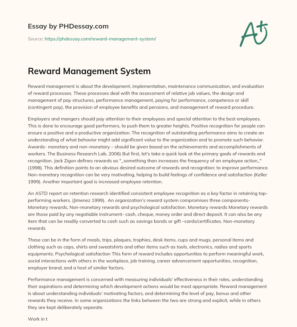 Reward Management System essay